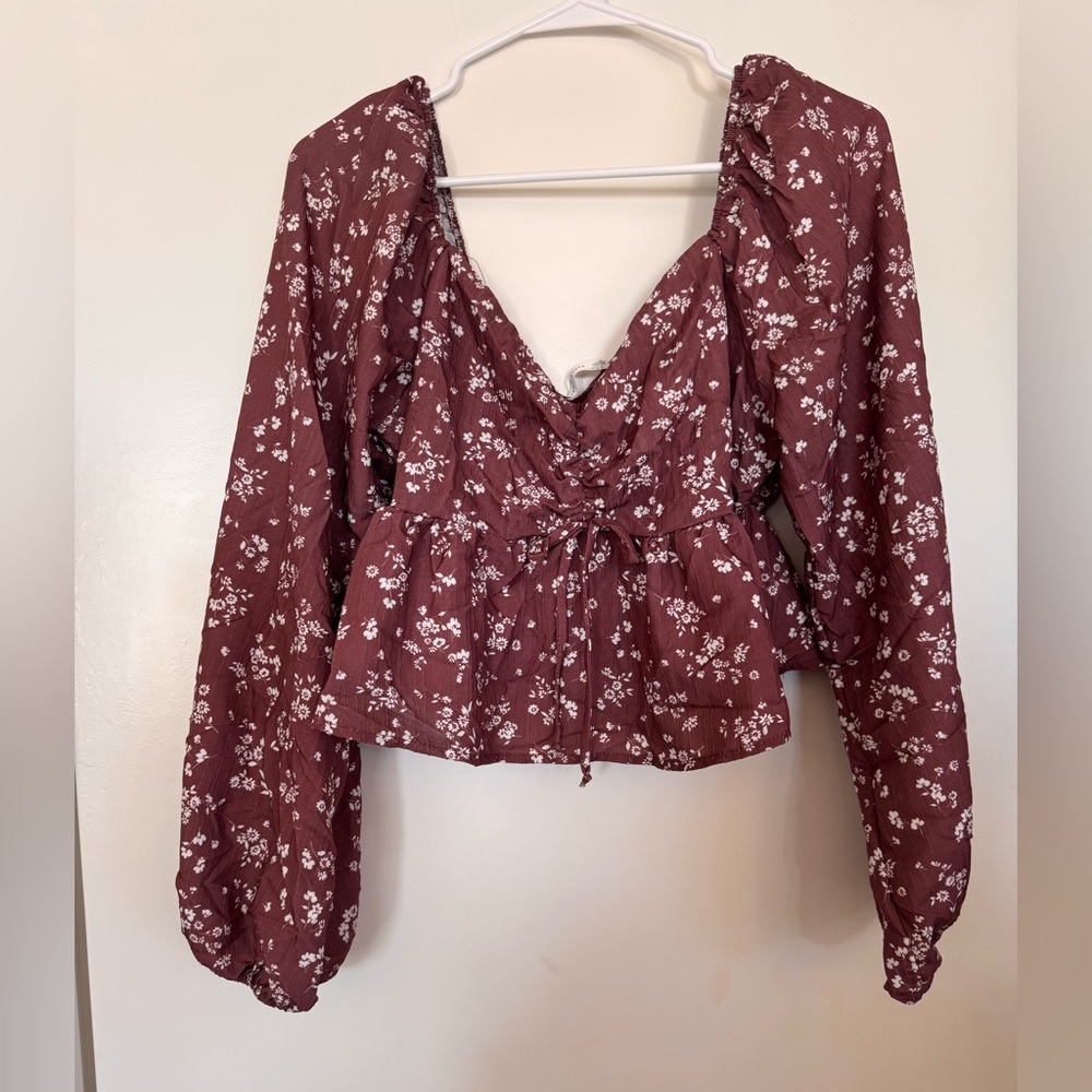 Altar'd State Burgundy Floral Blouse